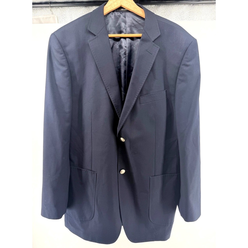 Ted Lapidus Paris Navy Blue Slim Fit‎ Blazer Sport Coat 46R Silver Button 0789